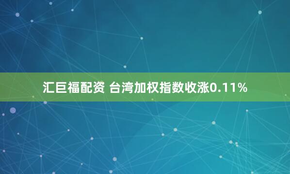 汇巨福配资 台湾加权指数收涨0.11%